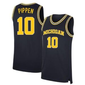 Men's Justin Pippen #10 Michigan Wolverines Basketball All Stitched Navy Jersey