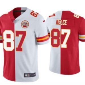 Men's Kansas City Chiefs #87 Travis Kelce Red & White Split Limited Jersey