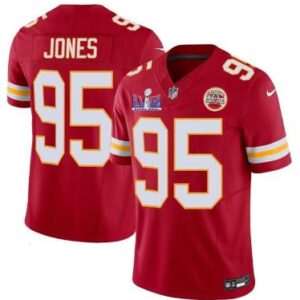 Men's Kansas City Chiefs #95 Chris Jones Red Super Bowl LVIII jersey