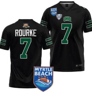 Men's Kurtis Rourke Jersey #7 Ohio Bobcats 2023 Myrtle Beach Bowl Patch College