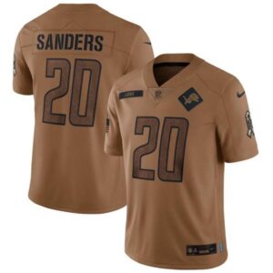 Men's Lions 20 Barry Sanders 2023 Brown Salute To Service Stitched Jersey