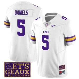 Men's Lsu Tigers Jayden Daniels Jersey #5 College Lets Geaux Patch Stitched Whi