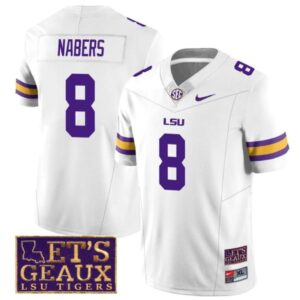 Men's Lsu Tigers Malik Nabers Jersey #8 College Lets Geaux Patch Stitched White