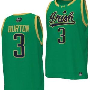 Men's Markus Burton Jersey 3 Notre Dame Fighting Irish Basketball Uniform Green