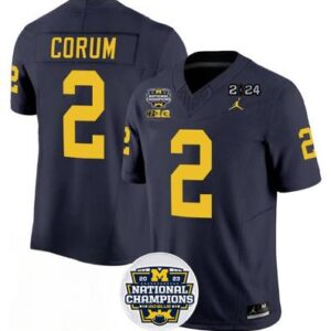 Men's Michigan Wolverines #2 Blake Corum 2024 Navy National Championship Jersey