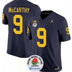 J.J. McCarthy Michigan Wolverines Jersey – 2023 Navy Blue Rose Bowl – All Stitched