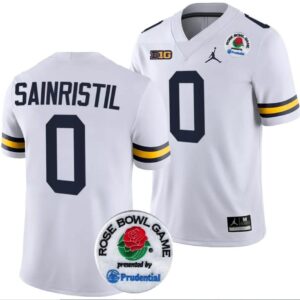 Men's Mike Sainristil Jersey #0 Michigan Wolverines Rose Bowl Game 2024 Patch C