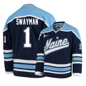 Men's NCAA 2024 Maine Black Bears #1 Jeremy Swayman Navy Blue Hockey Jersey