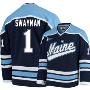 Men's NCAA 2024 Maine Black Bears #1 Jeremy Swayman Navy Blue Hockey Jersey