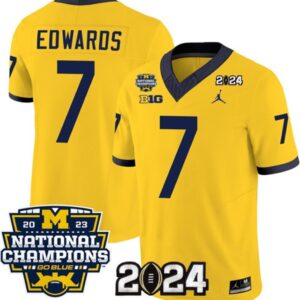 Men's NCAA Wolverines 7 Donovan Edwards Yellow 2024 With 2023 National Champions