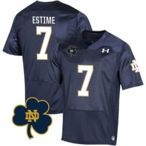Men's Notre Dame Audric Estime Jersey #7 College Johnny Lujack Patch Navy