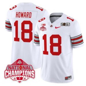 Men's Ohio State Buckeyes #18 Will Howard White 2025 CFP Final  Jersey