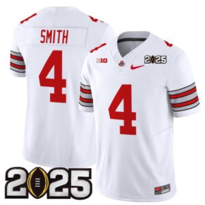 Men's Ohio State Buckeyes #4 Jeremiah Smith White 2025 CFP Final Patch Jersey