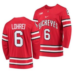 Men's Ohio State Buckeyes #6 Mason Lohrei College Hockey Jersey Red