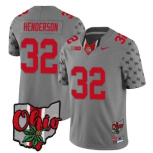 Men's Ohio State Buckeyes Treveyon Henderson Jersey #32 Alternate 2023 Gray