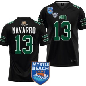 Men's Parker Navarro Jersey #13 Ohio Bobcats 2023 Myrtle Beach Bowl Patch Colle