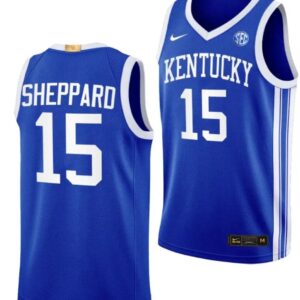 Men's Reed Sheppard Jersey #15 Kentucky Wildcats Basketball Blue Away Classc