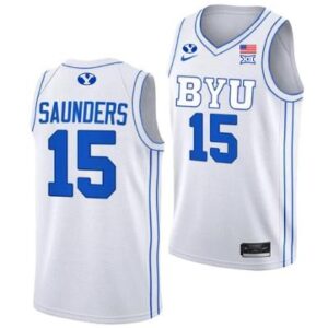 Men's Richie Saunders #15 Jersey BYU Cougars College Basketball White Jersey