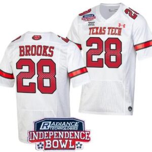 Men's Tahj Brooks Jersey #28 Texas Tech Red Raiders Independence  2023 White