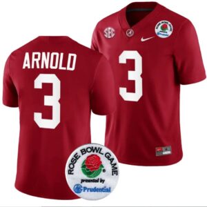 Men's Terrion Arnold Jersey #3 Alabama Crimson Tide Rose Bowl Game 2024 Patch C
