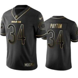 Men's Walter Payton Jersey #34 Chicago Bears Football Black Gold All Stitched