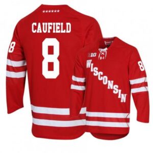 Men's Wisconsin Badgers #8 Cole Caufield Red Hockey Jersey