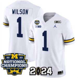 Men's  Wolverines 1 Roman Wilson WhiteNavy 2024 Jersey