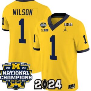 Men's  Wolverines 1 Roman Wilson Yellow 2024 With 2023 National Champions