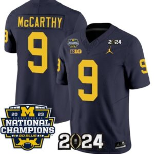 Men's Wolverines 9 J.J. McCarthy Navy 2024 With 2023 National Champions Jerseys