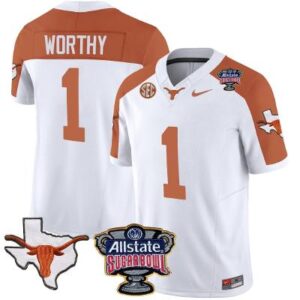 Men's Xavier Worthy Jersey #1 Texas Longhorns Sugar Bowl Patch Vapor Football I