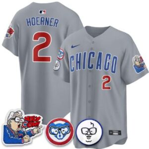Nico Hoerner Jersey #2 Chicago Cubs Harry Caray Holy Cow Patch Premier Gray