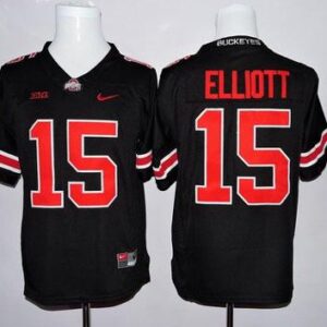 Ohio State Buckeyes #15 Ezekiel Elliott Black With Red Football Limited Jersey