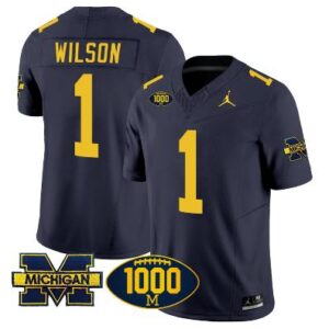 Roman Wilson Jersey #1 Michigan Wolverines 1000 Wins Patch Vapor Football Navy