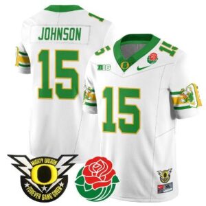 Tez Johnson Jersey #15 Oregon Ducks 2024 Rose Bowl Patch Football White