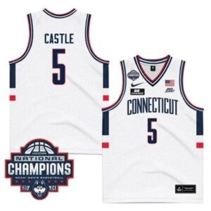 UConn Huskies #5 Stephon Castle Jersey 2024 National Champions Patch White