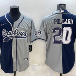 Men's Dallas Cowboys #20 Tony Pollard Navy Grey Split With Patch Cool Base Stitched Baseball Jersey