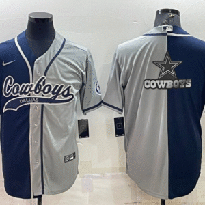 Men's Dallas Cowboys Navy Grey Split Team Big Logo With Patch Cool Base Stitched Baseball Jersey