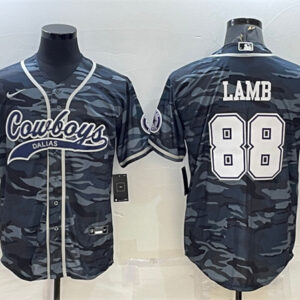 Men's Dallas Cowboys #88 CeeDee Lamb Gray Camo With Patch Cool Base Stitched Baseball Jersey