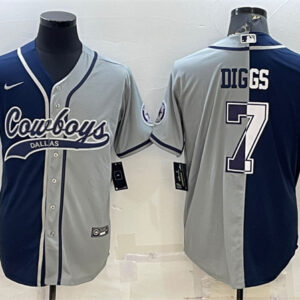 Men's Dallas Cowboys #7 Trevon Diggs Navy Gray Split With Patch Cool Base Stitched Baseball Jersey
