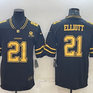 Men's Dallas Cowboys #21 Ezekiel Elliott Black Gold Edition With 1960 Patch Limited Stitched Football Jersey