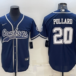 Men's Dallas Cowboys #20 Tony Pollard Navy With Patch Cool Base Stitched Baseball Jersey