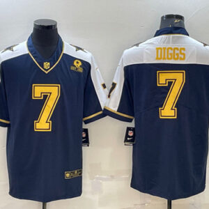 Men's Dallas Cowboys #7 Trevon Diggs Navy Gold Edition With 1960 Patch Limited Stitched Football Jersey