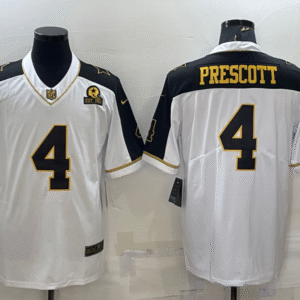 Men's Dallas Cowboys #4 Dak Prescott White Gold Edition With 1960 Patch Limited Stitched Football Jersey