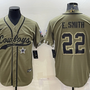 Men's Dallas Cowboys #22 Emmitt Smith 2022 Olive Salute to Service Cool Base Stitched Baseball Jersey