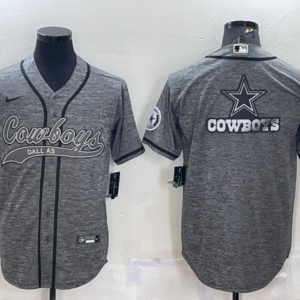 Men's Dallas Cowboys Grey Gridiron Team Big Logo Cool Base Stitched Baseball Jersey