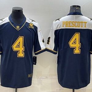 Men's Dallas Cowboys #4 Dak Prescott Navy Gold Edition With 1960 Patch Limited Stitched Football Jersey