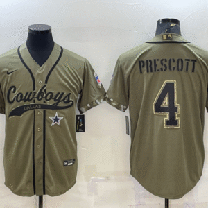 Men's Dallas Cowboys #4 Dak Prescott 2022 Olive Salute to Service Cool Base Stitched Baseball Jersey