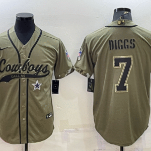 Men's Dallas Cowboys #7 Trevon Diggs 2022 Olive Salute to Service Cool Base Stitched Baseball Jersey