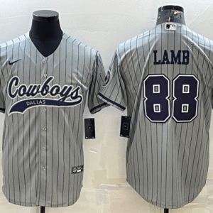 Men's Dallas Cowboys #88 CeeDee Lamb Grey With Patch Cool Base Stitched Baseball Jersey