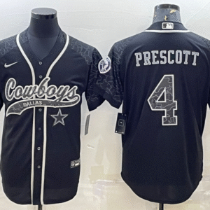 Men's Dallas Cowboys #4 Dak Prescott Black Reflective With Patch Cool Base Stitched Baseball Jersey